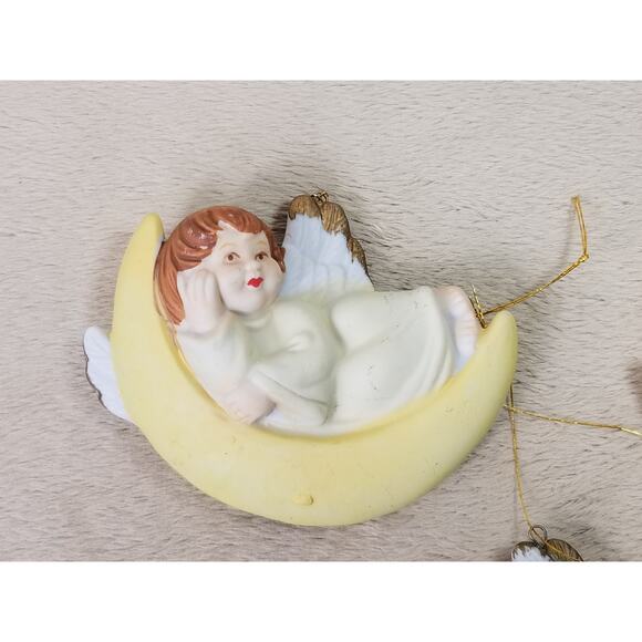 Angels Cherub Christmas Tree Ornaments 3 1/2" Ceramic 80s Collectible x3 Vintage - Picture 2 of 15
